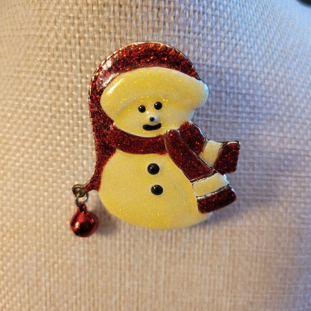 Festive Red and White Snowman Brooch